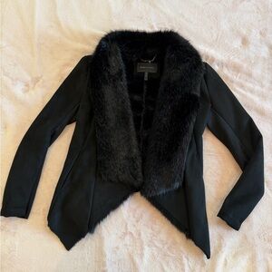 BCBGMaxAzria Black Blazer with Faux Fur Collar